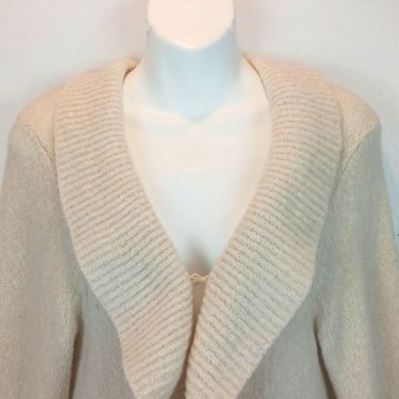 Boho Cream ruffled lapel/ cuffs long-sleeve cardigan with jeweled pockets M y2k - Picture 3 of 10